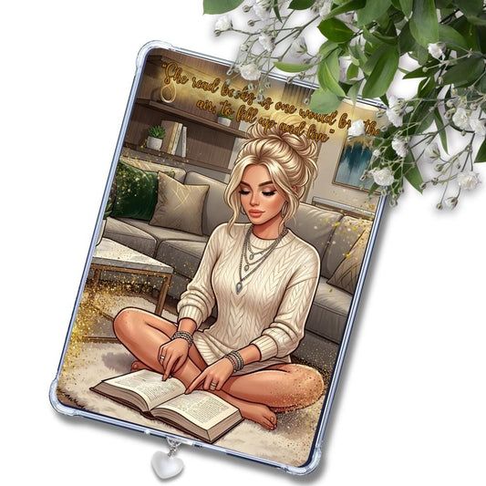 Blonde Girl Cozy Living Room Insert: Kindle or eReader Decor for Book Lovers