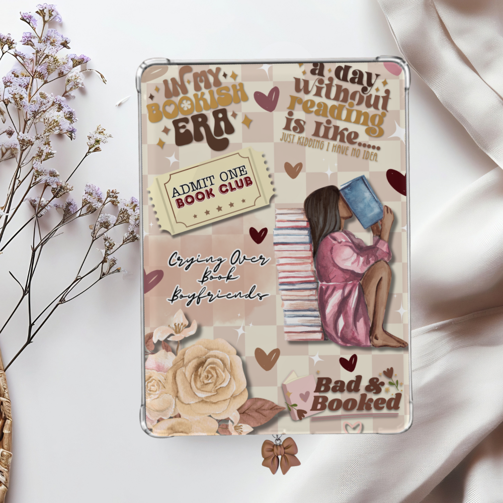 Neutral Bad and Booked Shimmery Holographic Sticker Look Kindle Insert for Clear Case | Bookish Accessories