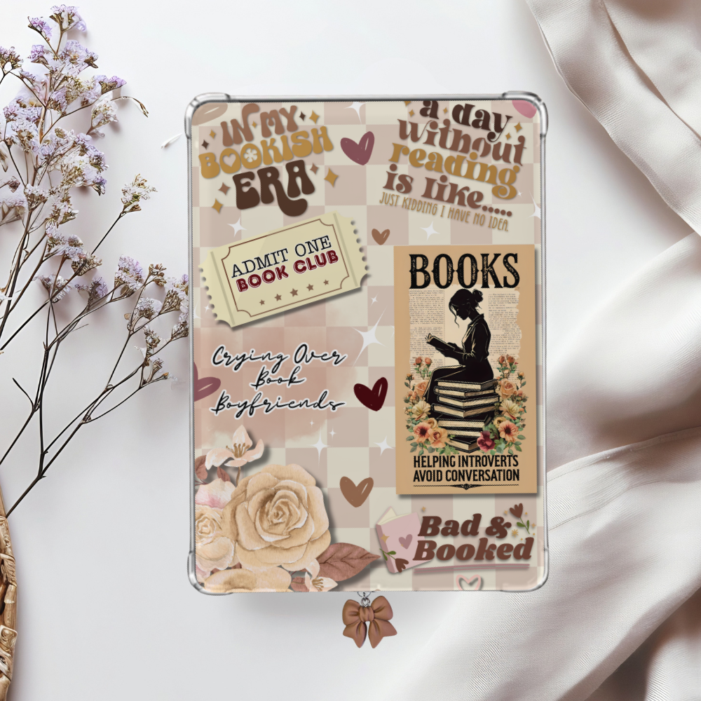Neutral Bad and Booked Vintage Shimmery Holographic Sticker Look Kindle Insert for Clear Case | Bookish Accessories