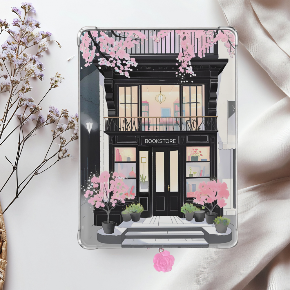 Black & Pink Bookshop Shimmery Holographic Sticker Look Kindle Insert for Clear Case | Bookish Accessories
