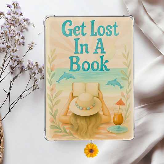 Get Lost In a Book Beach Sticker Look Kindle Insert for Clear Case | Bookish Accessories