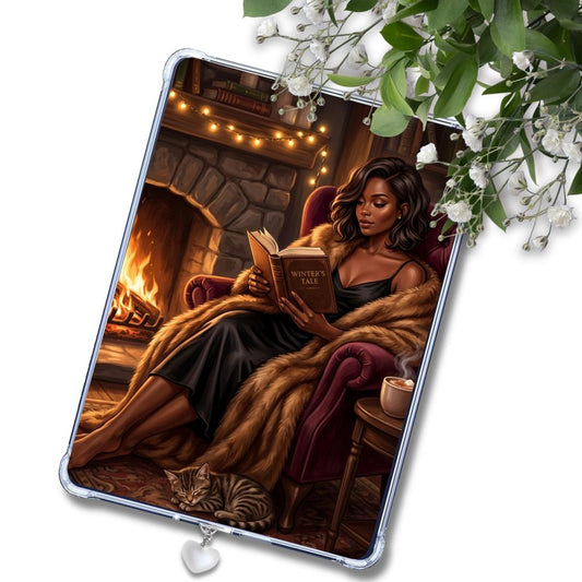 Fireside Reader Black Girl Insert: Kindle or eReader Decor for Book Lovers