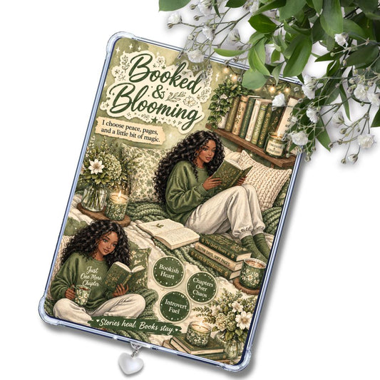 Booked & Blooming Olive Black Girl Reader: Kindle or eReader Decor for Book Lovers