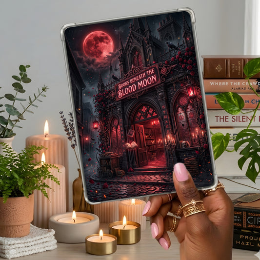 Books Beneath the Blood Moon shown on a handheld eReader