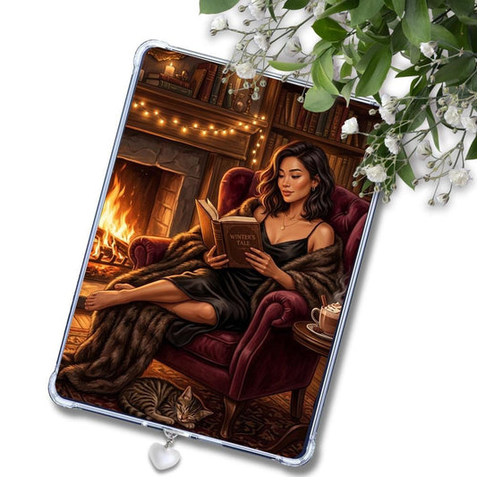 Fireside Reader Asian Girl Insert: Kindle or eReader Decor for Book Lovers