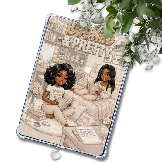 Tan and White Booked & Pretty Black Girl: Kindle or eReader Decor for Book Lovers