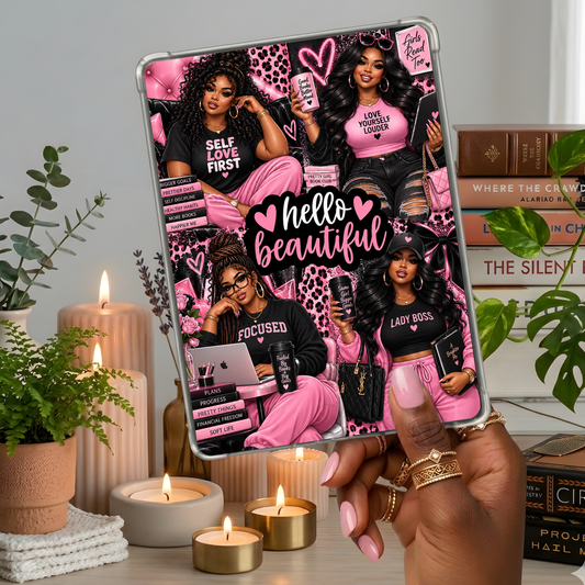 Hello Beautiful Curvy Plus Size Melanin Girls Pink shown on a handheld eReader