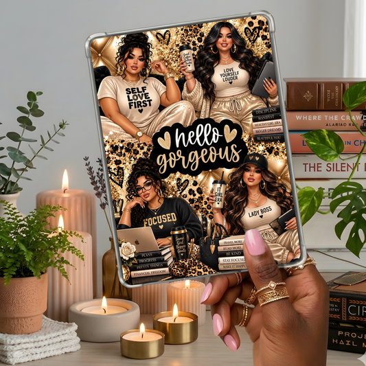 Hello Gorgeous Plus Size Latina Girls Champagne Look shown on a handheld eReader