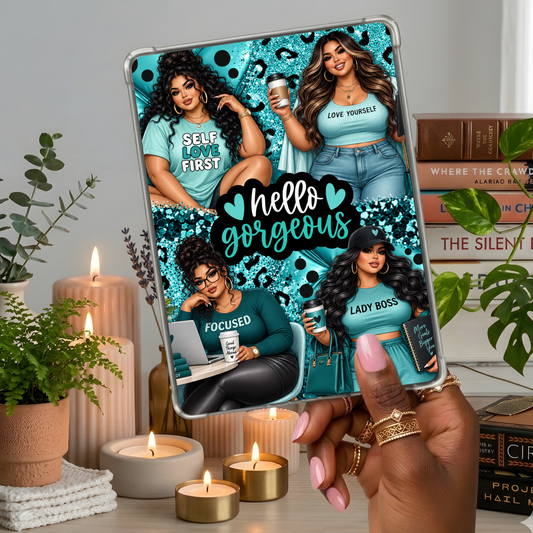 Hello Gorgeous Plus Size Latina Girls Teal Look shown on a handheld eReader
