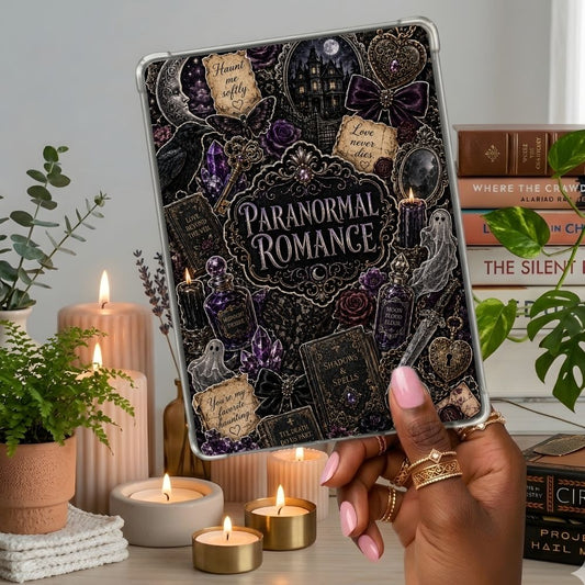 Paranormal Collage Kindle insert second lifestyle view in a clear eReader case