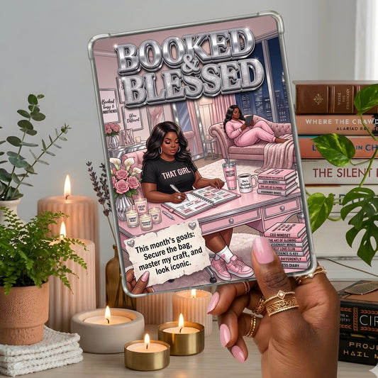 Plus Size Pink Booked & Blessed shown on a handheld eReader