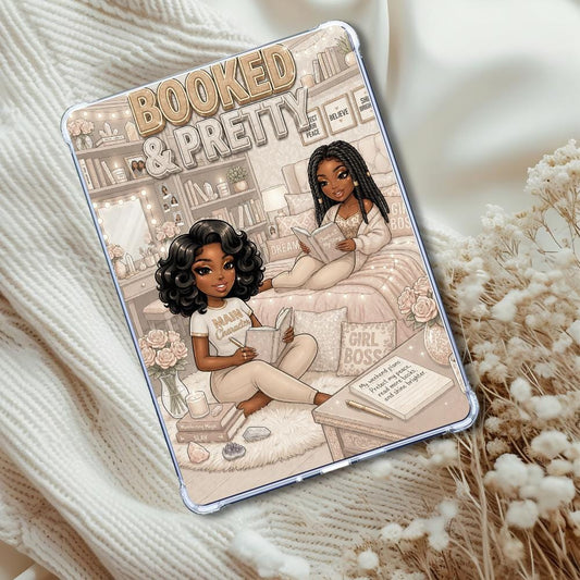 Tan and White Booked & Pretty Black Girl: Kindle or eReader Decor for Book Lovers