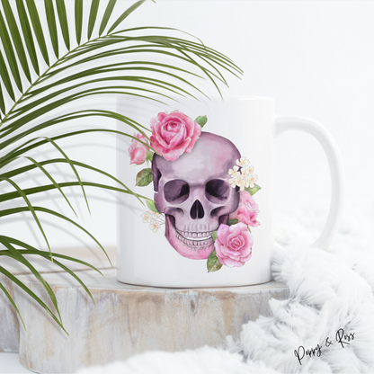 Skeleton and Roses Coffee Mug 15 Oz