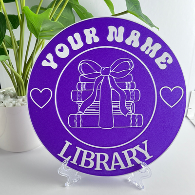 Personalized Library Round Signs for Bookshelf or Wall