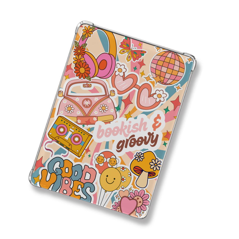 Groovy Reader Retro Shimmery Holographic Sticker Look Kindle Insert for Clear Case | Bookish Accessories