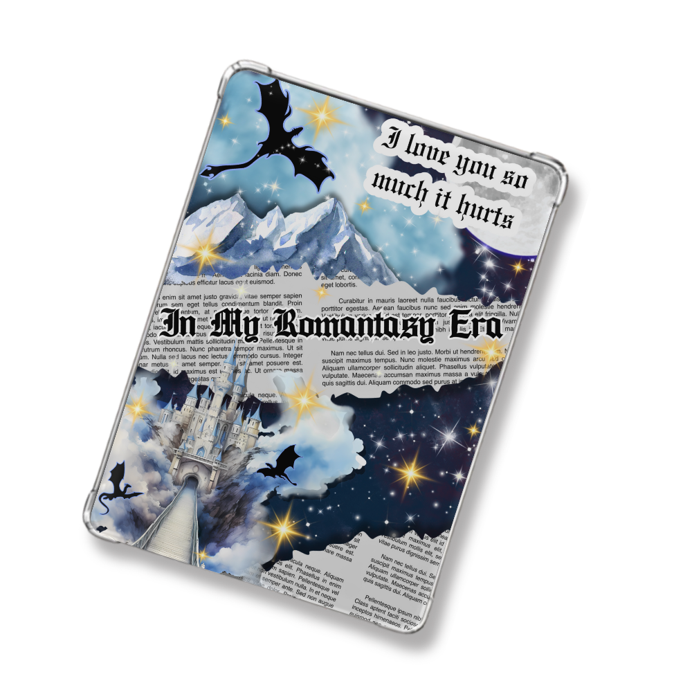 In My Romantasy Era Shimmery Holographic Sticker Look Kindle Insert for Clear Case | Bookish Accessories