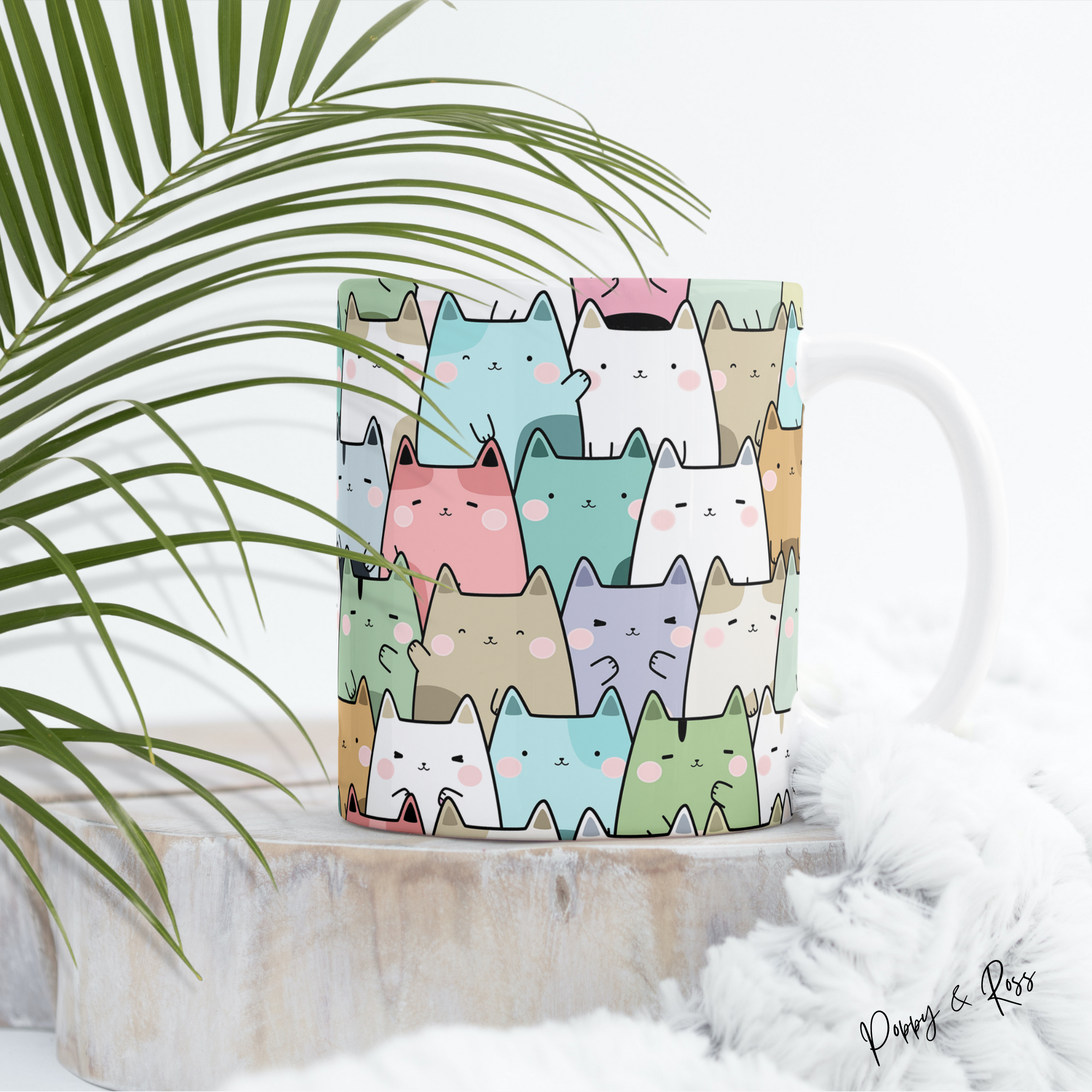 Stackable Cartoon Cats Coffee Mug 15 Oz