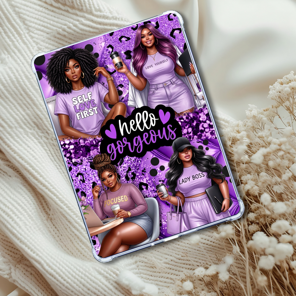 Hello Curvy Plus Size Melanin Girls Purple Insert for Clear Case | Bookish Accessories