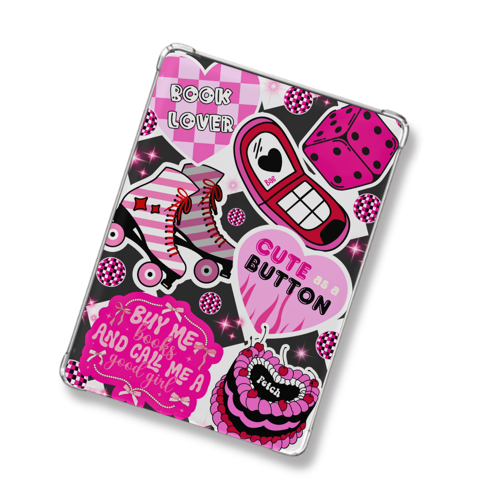 Cute As a Button Retro Shimmery Holographic Sticker Look Kindle Insert for Clear Case | Bookish Accessories