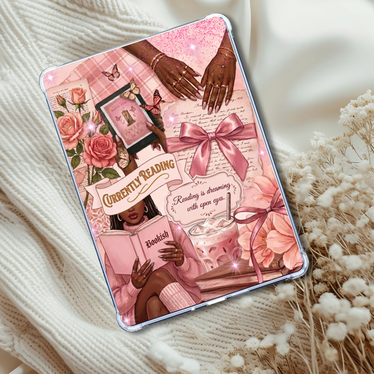 Currently Reading Pink Melanin Girl Insert for Clear Case | Bookish Accessories