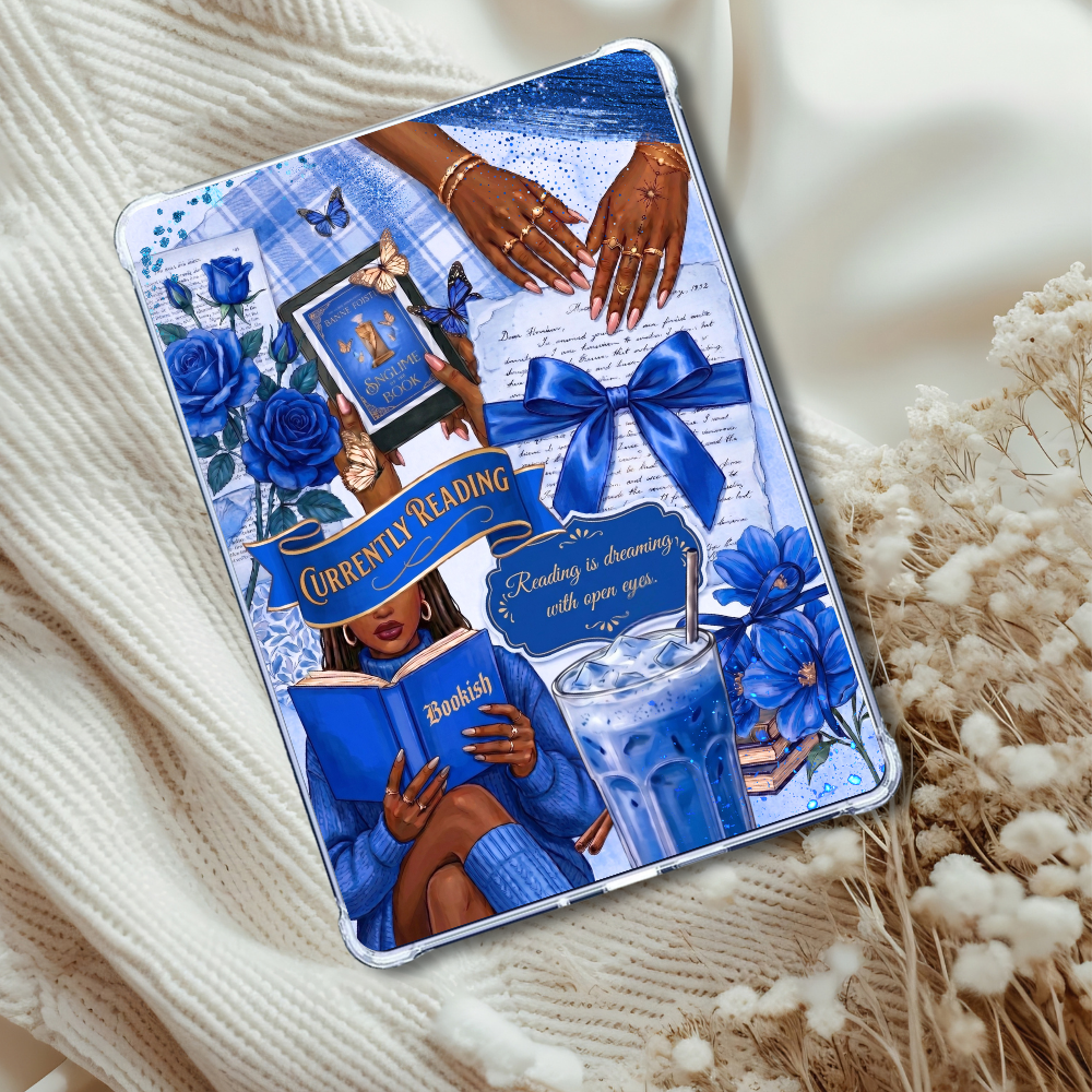 Currently Reading Blue Melanin Girl Insert for Clear Case | Bookish Accessories