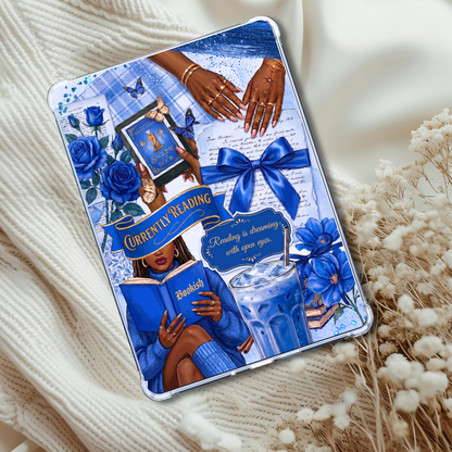 Currently Reading Blue Melanin Girl Insert for Clear Case | Bookish Accessories
