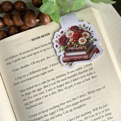 Red Flowers and Books Magnetic Bookmark