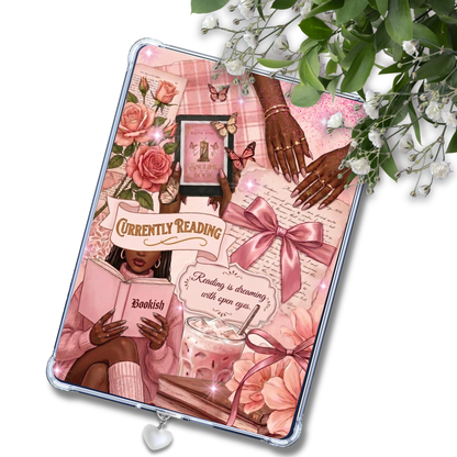 Currently Reading Pink Melanin Girl Insert for Clear Case | Bookish Accessories