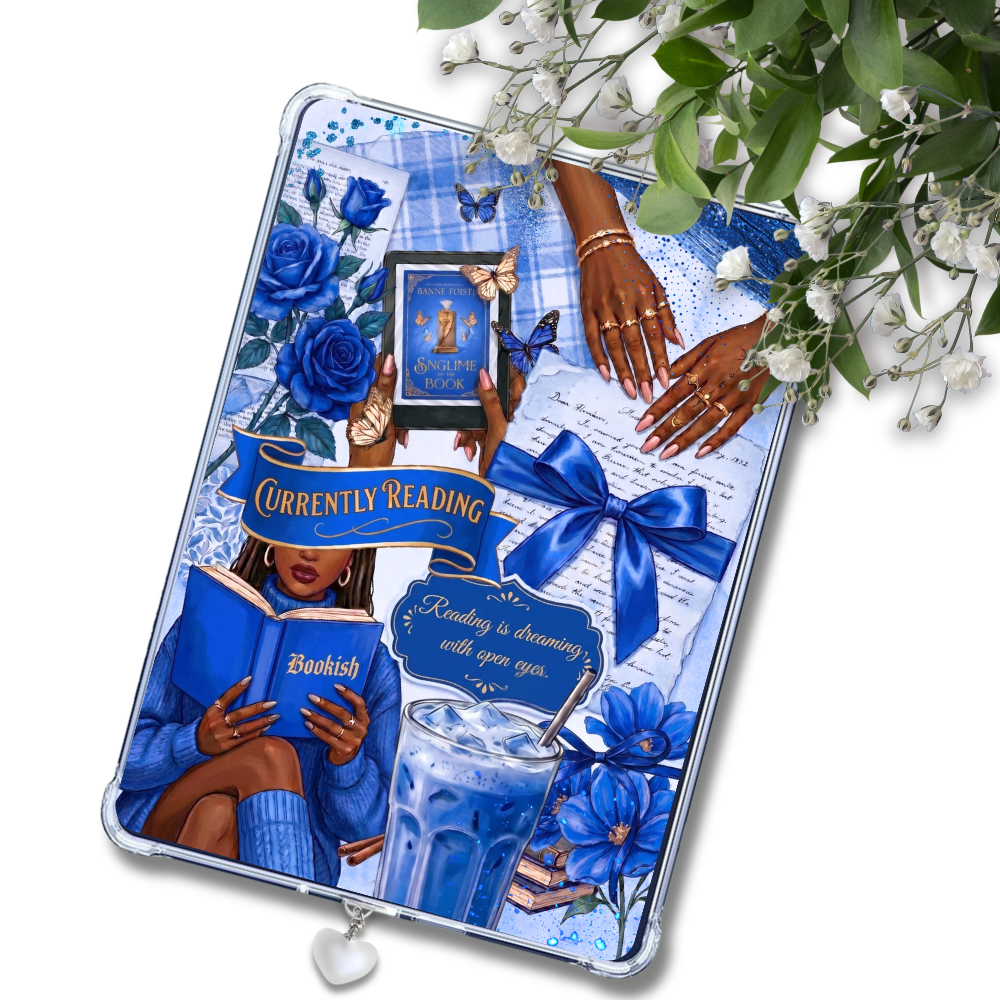 Currently Reading Blue Melanin Girl Insert for Clear Case | Bookish Accessories
