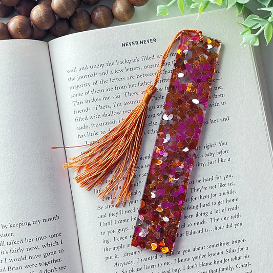 Red Orange and Silver Chunky Glitter Resin Bookmark