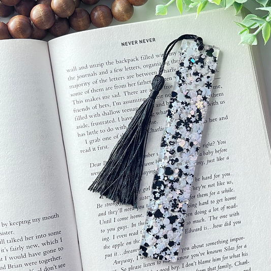 Black & Pink Chunky Glitter Resin Bookmark