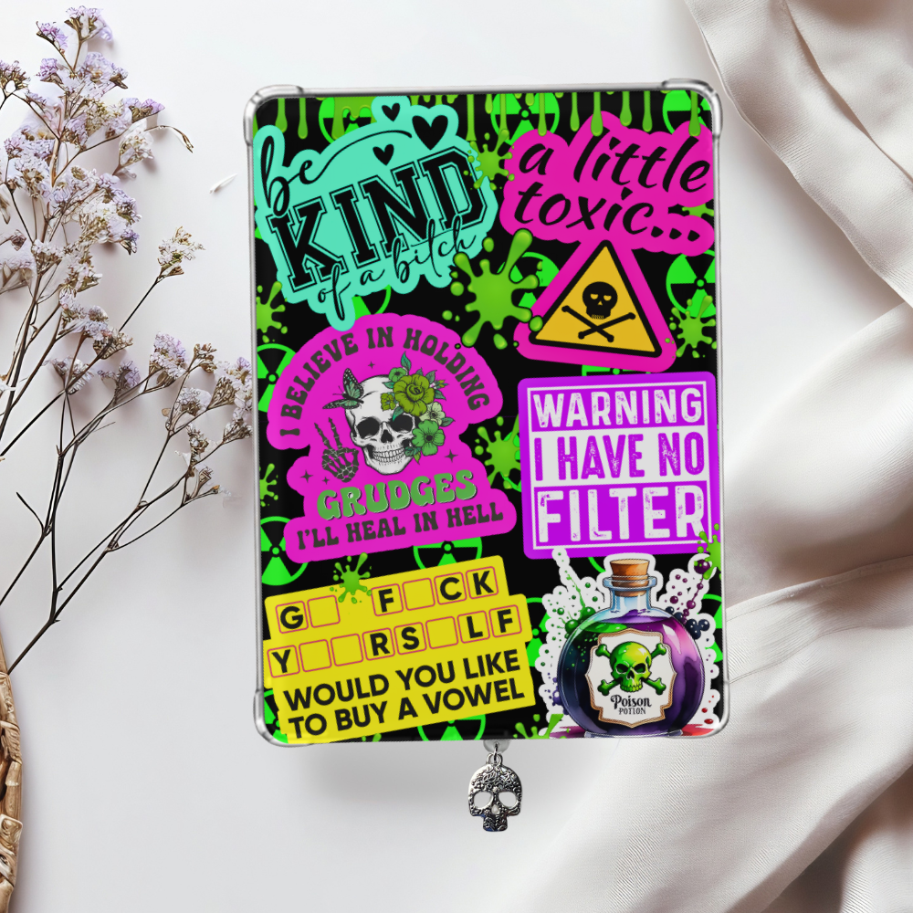 Just a Little Toxic Shimmery Holographic Sticker Look Kindle Insert for Clear Case | Bookish Accessories