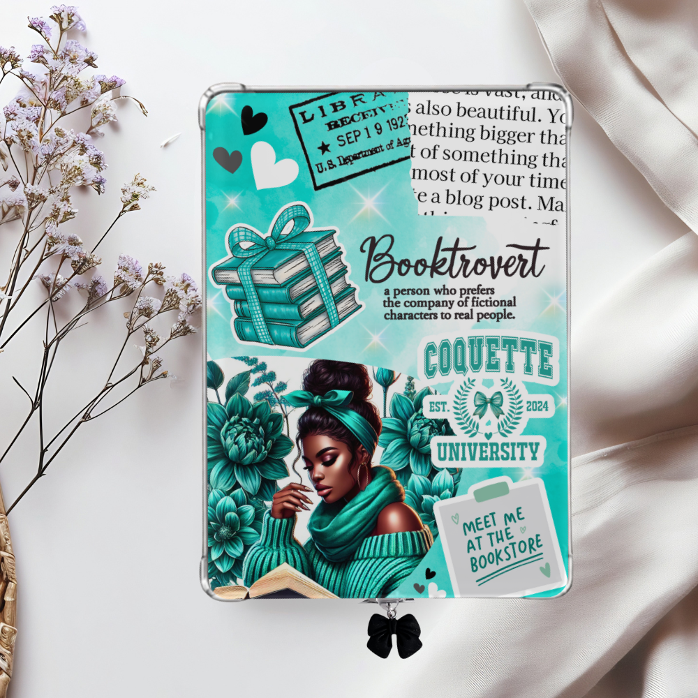 Porsha Teal Black and White Shimmery Holographic Sticker Look Kindle Insert for Clear Case | Bookish Accessories