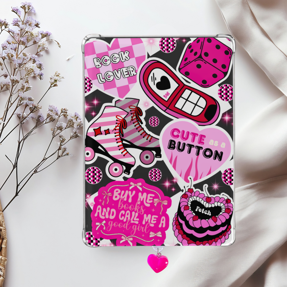 Cute As a Button Retro Shimmery Holographic Sticker Look Kindle Insert for Clear Case | Bookish Accessories