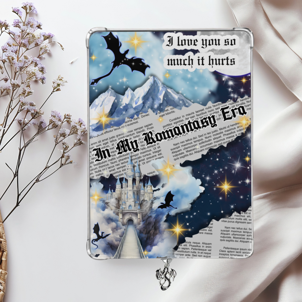 In My Romantasy Era Shimmery Holographic Sticker Look Kindle Insert for Clear Case | Bookish Accessories