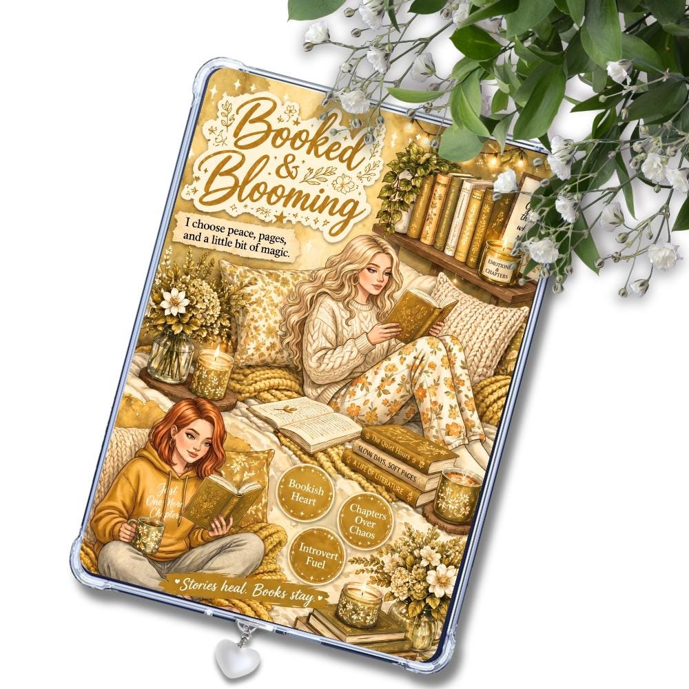 Booked & Blooming Yellow Caucasian Girl: Kindle or eReader Decor for Book Lovers