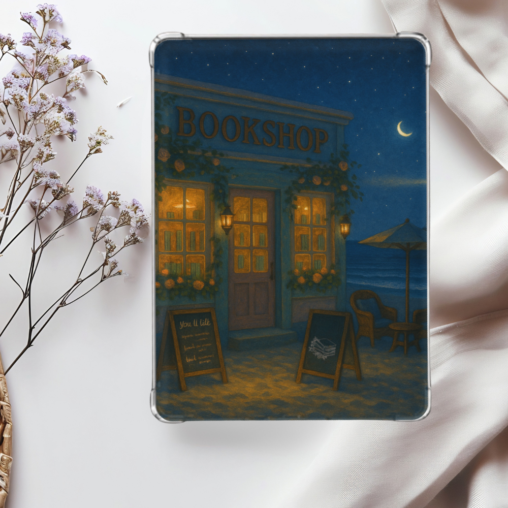 Nighttime Beach Scene Bookstore Shimmery Holographic Sticker Look Kindle Insert for Clear Case | Bookish Accessories