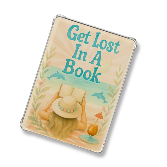 Get Lost In a Book Beach Sticker Look Kindle Insert for Clear Case | Bookish Accessories