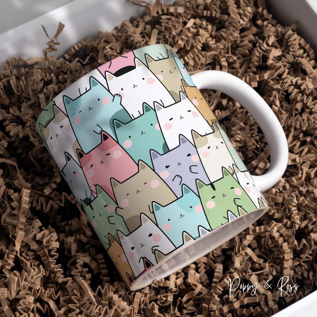 Stackable Cartoon Cats Coffee Mug 15 Oz