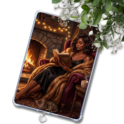 Fireside Reader Black Girl Insert: Kindle or eReader Decor for Book Lovers