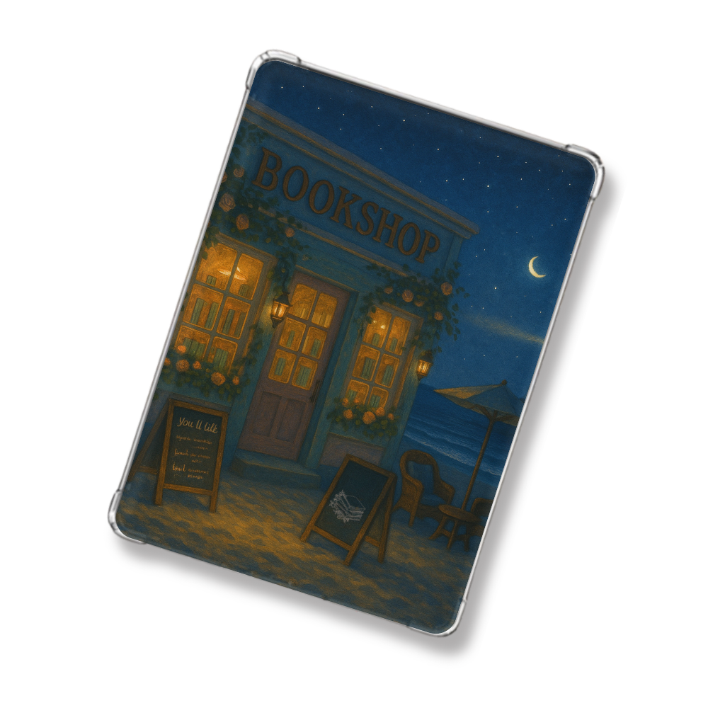 Nighttime Beach Scene Bookstore Shimmery Holographic Sticker Look Kindle Insert for Clear Case | Bookish Accessories