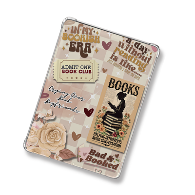 Neutral Bad and Booked Vintage Shimmery Holographic Sticker Look Kindle Insert for Clear Case | Bookish Accessories