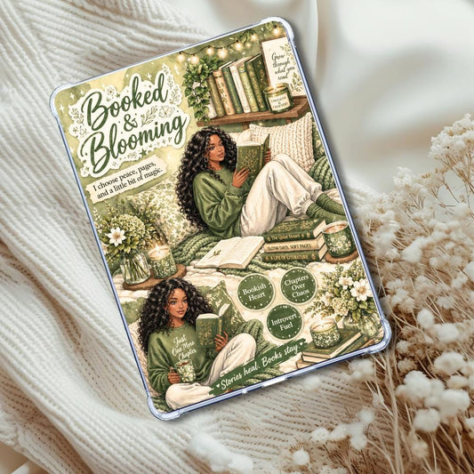 Booked & Blooming Olive Black Girl Reader: Kindle or eReader Decor for Book Lovers