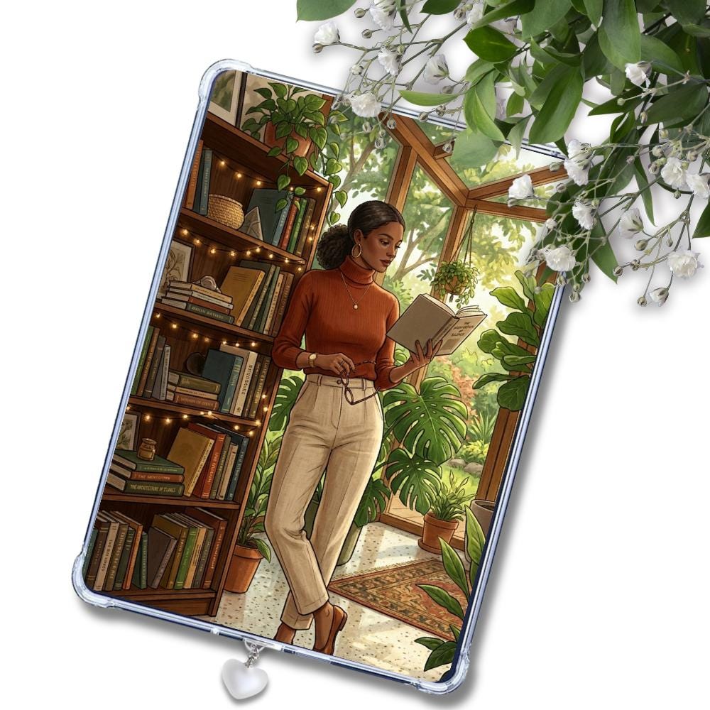 Library Garden Book Nook Black Girl Insert: Kindle or eReader Decor for Book Lovers