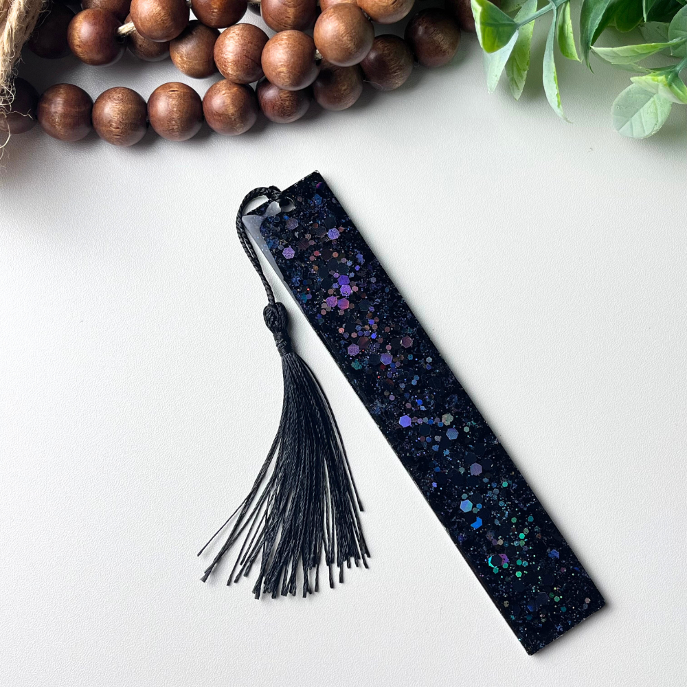 Galaxy Black Chunky Glitter Resin Bookmark