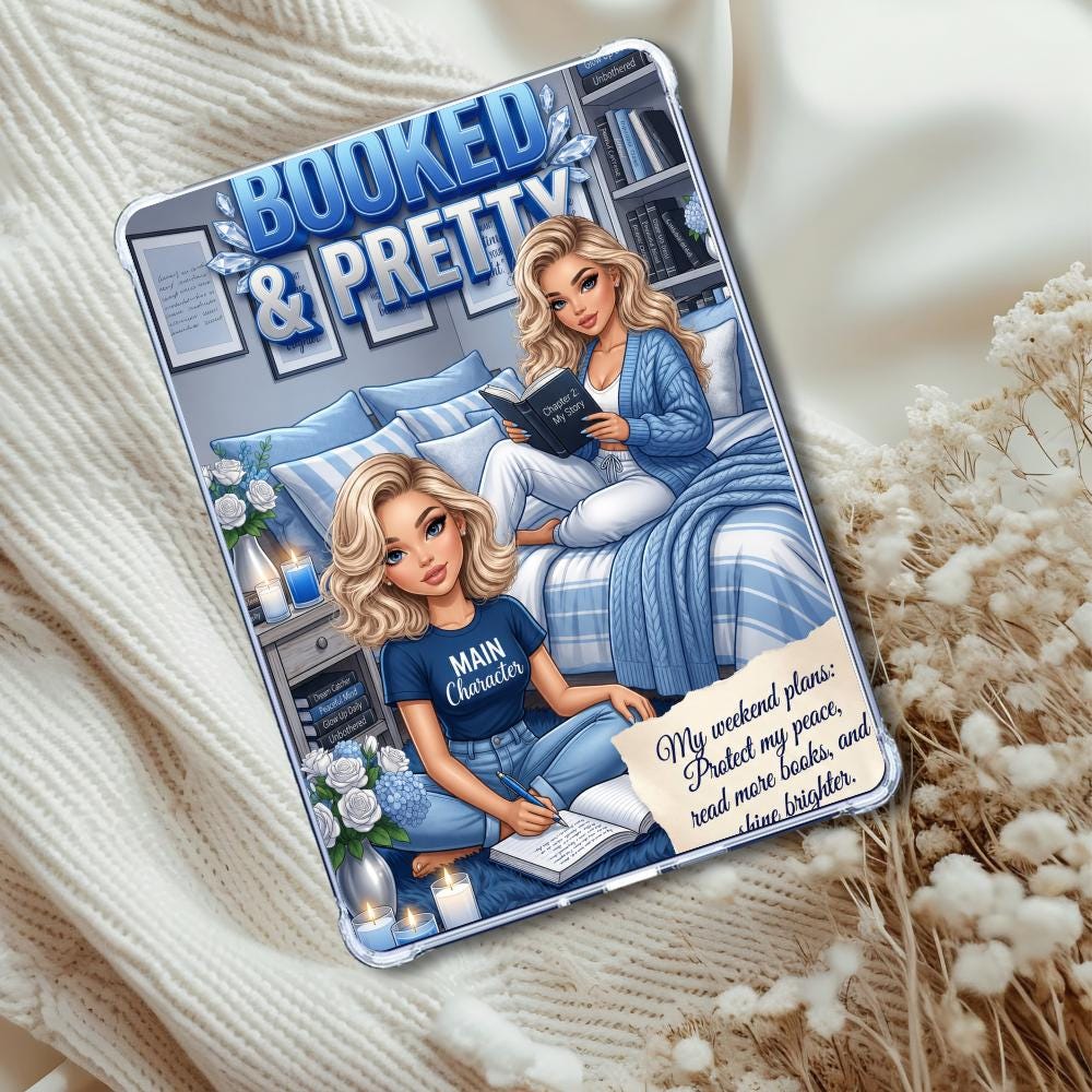 Blue and Silver Booked & Pretty Caucasian Girl: Kindle or eReader Decor for Book Lovers