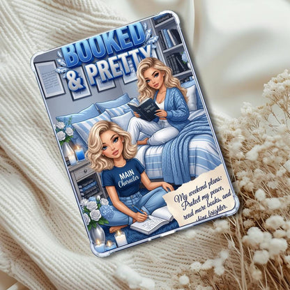 Blue and Silver Booked & Pretty Caucasian Girl: Kindle or eReader Decor for Book Lovers