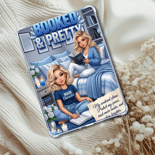 Blue and Silver Booked & Pretty Caucasian Girl: Kindle or eReader Decor for Book Lovers