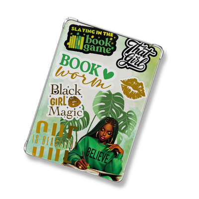 Nikki Green and Yellow Shimmery Holographic Sticker Look Kindle Insert for Clear Case | Bookish Accessories