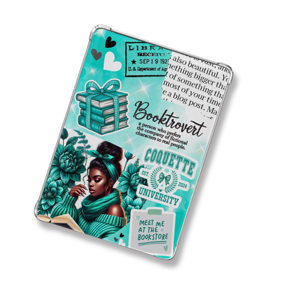 Porsha Teal Black and White Shimmery Holographic Sticker Look Kindle Insert for Clear Case | Bookish Accessories